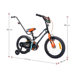 Rowerek 16 cali Tiger Bike z pchaczem czarno-pomarańczowo-turkusowy Sun Baby