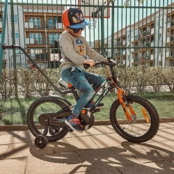 Rowerek 16 cali Tiger Bike z pchaczem czarno-pomarańczowo-turkusowy Sun Baby