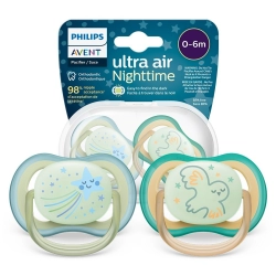 Avent Philips Responsywna butelka 125 ml Natural SCY900/01 + smoczki uspokajające Air Night 0-6m SCF376/18