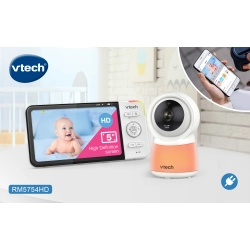 VTECH RM 5754 HD Wi-Fi cyfrowa niania elektroniczna z kamerą - video niania z lampką nocną, pozytywką i funkcją nagrywania