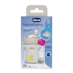 Chicco Butelka szklana Natural Feeling 150ml smoczek silikonowy 0m+